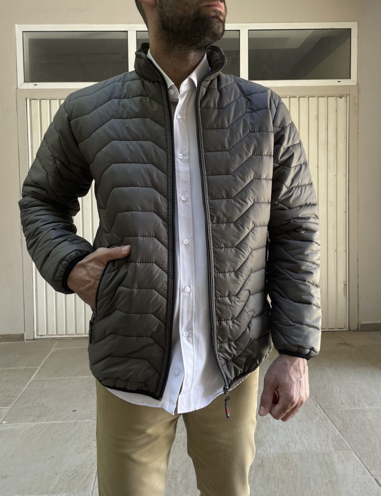 Ανδρικό χακί καπιτονέ μπουφάν με φερμουάρ BC24912X φωτογραφία